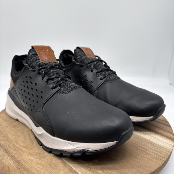 Skechers Relven Hemson Leather Sneaker Men Sz 12 Black Tan‎ Air Cooled 65732 EUC - Picture 1 of 9